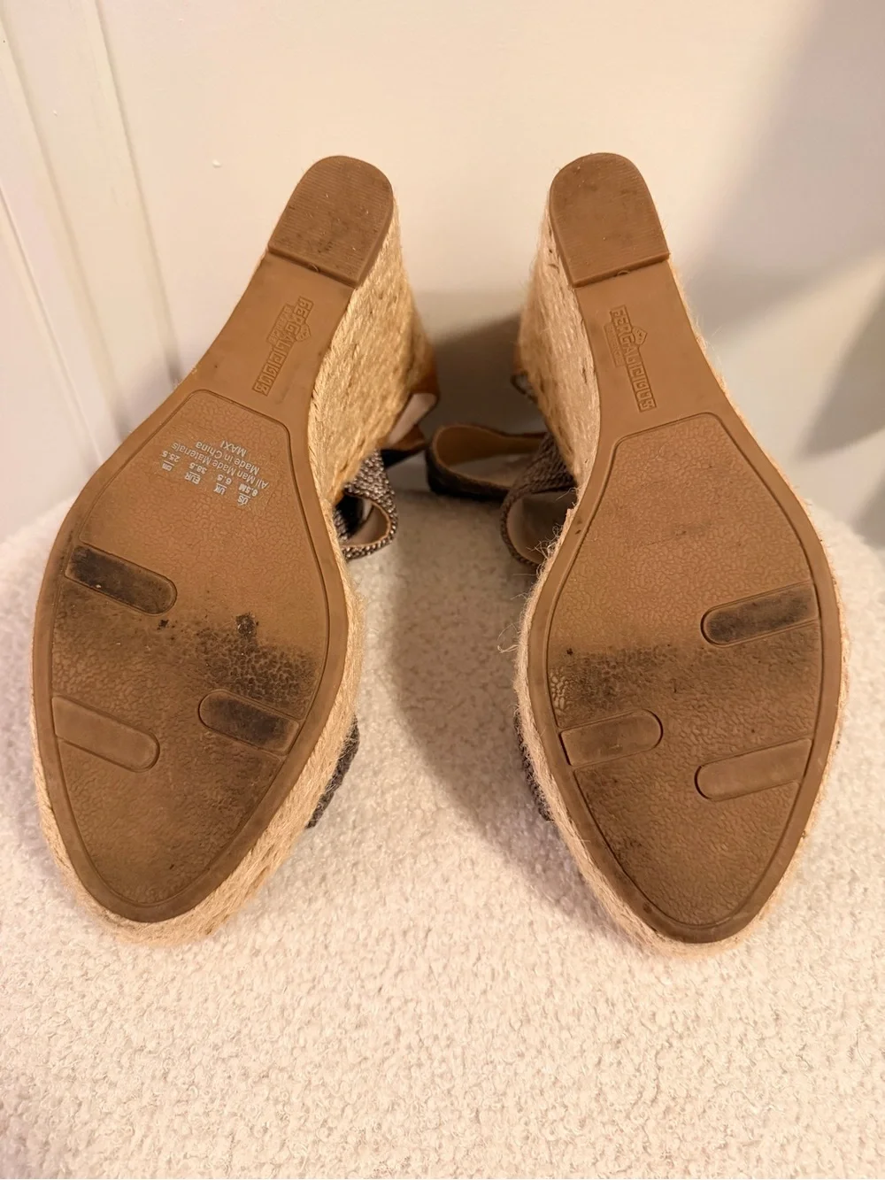 Fergalicious Wedge Espadrille Sandals with Metallic Gray Straps